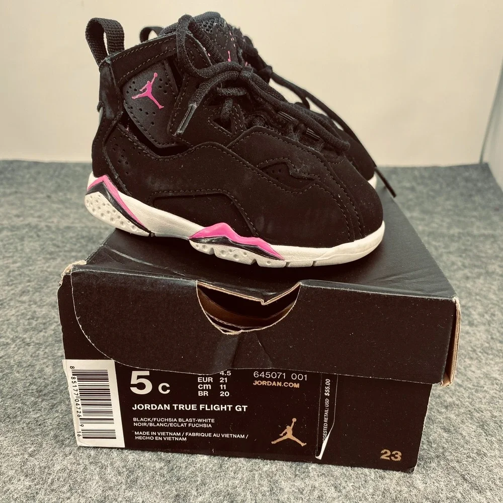 Air Jordan True Flight GT 645071 Black Fuchsia Blast White Toddler Size 5C